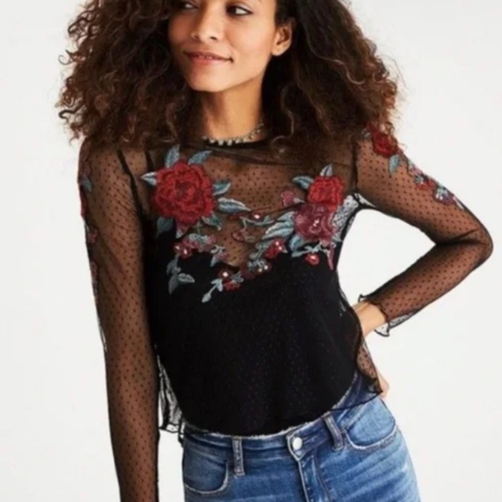 American Eagle Sheet Embroidered Top Size XL